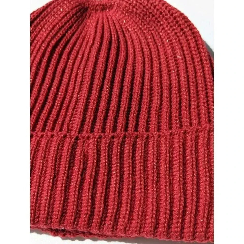 Style Co Women's Solid Shine Tech-Tip Cuffed Beanie Red O/S (MSRP $25)